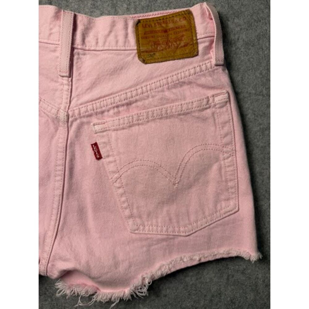 Levi's 501 High Rise Cut Off Shorts Women's 24 Pink Button Fly Raw Hem Denim - Picture 6 of 6